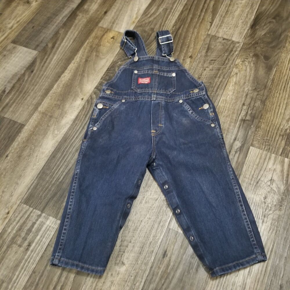 Vintage Oshkosh Denim Vestbak Romper Overalls 3T Made In USA Dark Wash Waxed?